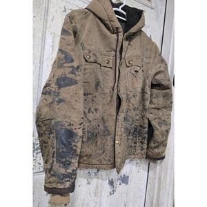 Carhartt Jacket Thrashed Sherpa Lined Medium Hood Brown Distressed Faded Detroit